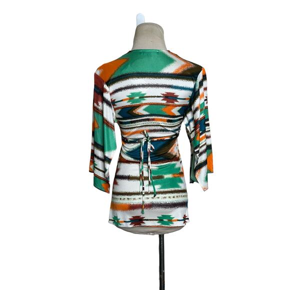 Sky vibrant colors silk 3/4 sleeves boho top size XS - Picture 2 of 14